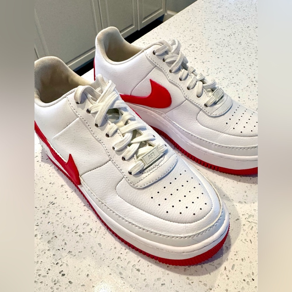 Nike women's Air Force ones red and white